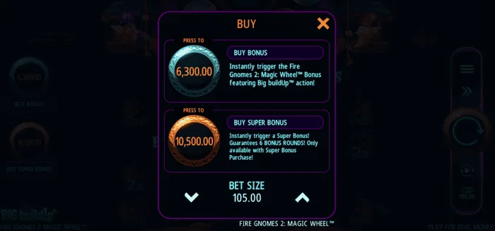 Fire Gnomes 2 Magic Wheel - menu mua tiền thưởng